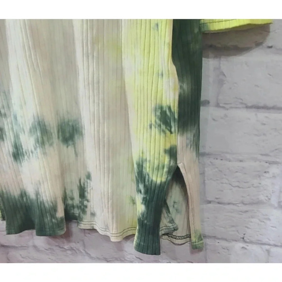 Umgee Tie Dye Duster Cardigan Women's Large Green Yellow Ribbed Slits Pockets - Picture 6 of 8